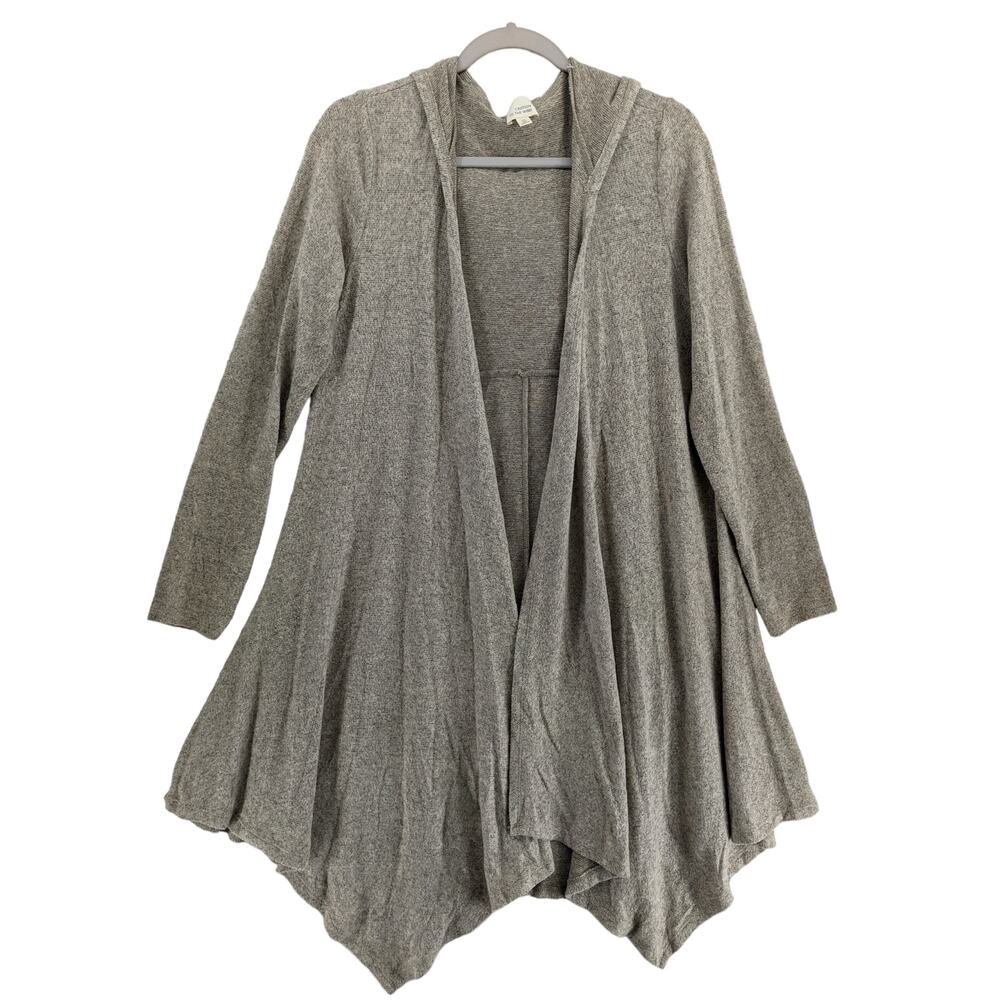 Caution To The Wind Open Front Cardigan M Beige Hooded Knit Asymmetric Waterfall